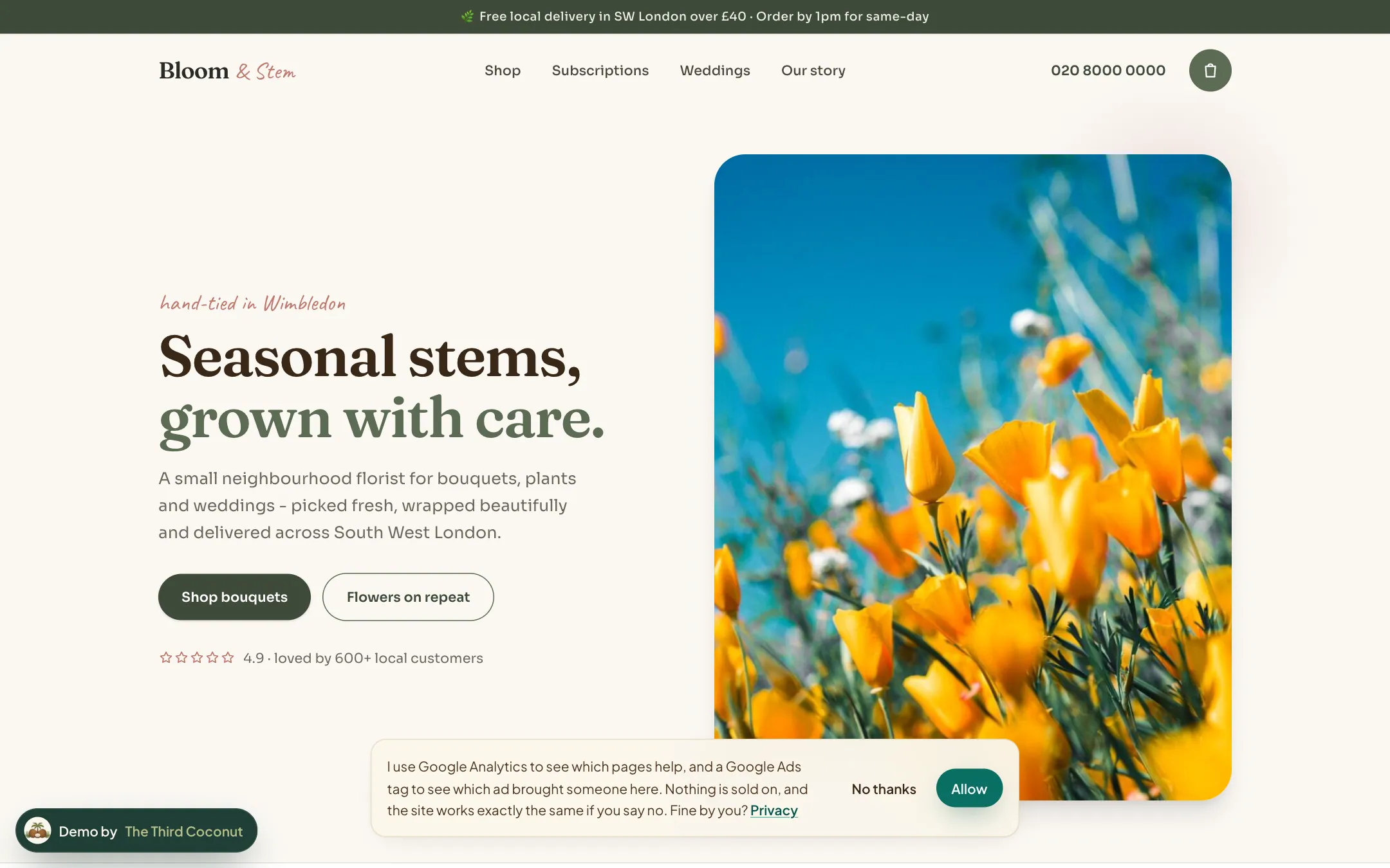 Bloom & Stem: concept website for a florist