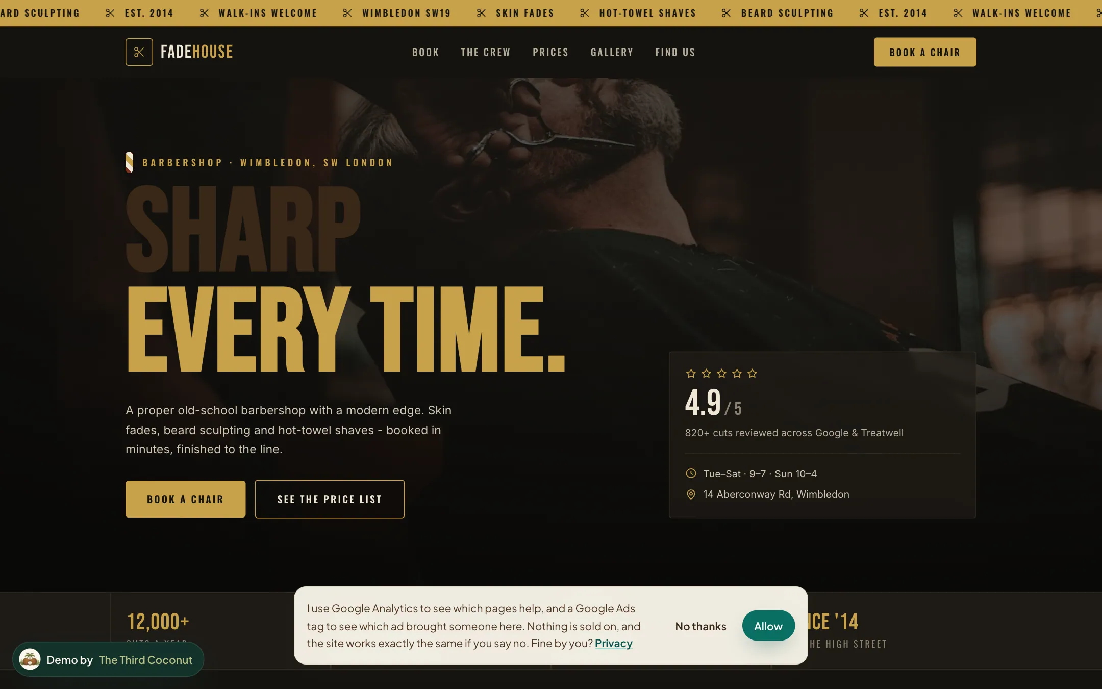 Fadehouse: concept website for a barber