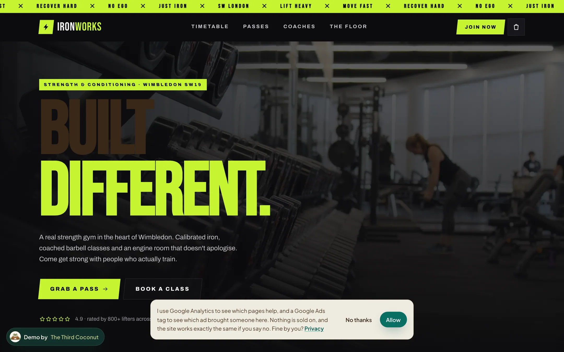 Ironworks: concept website for a gym