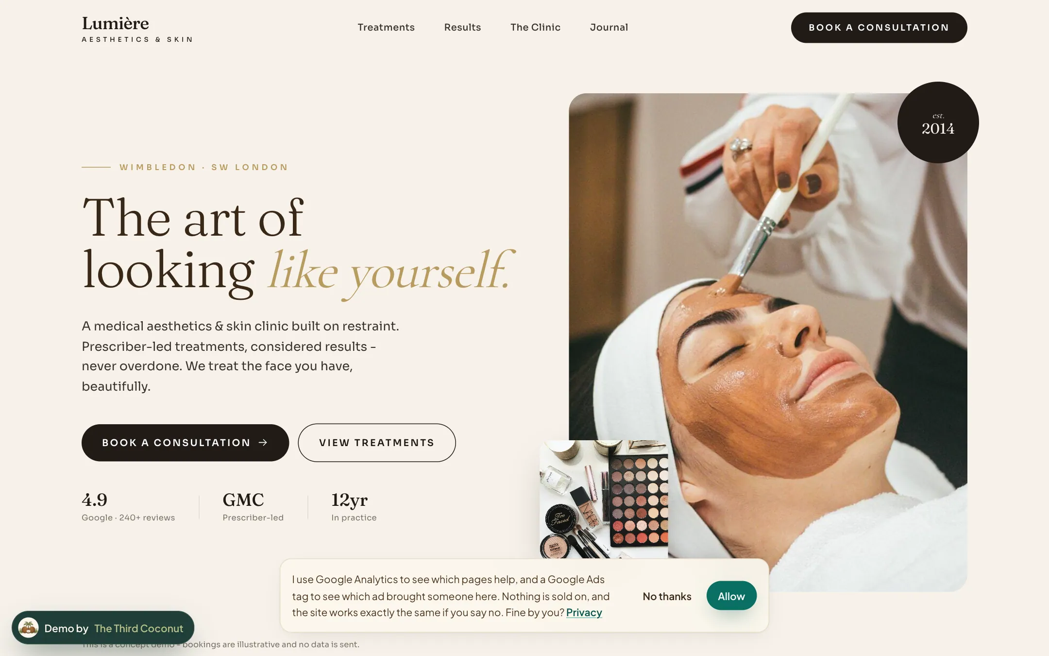 Lumière: concept website for a aesthetics