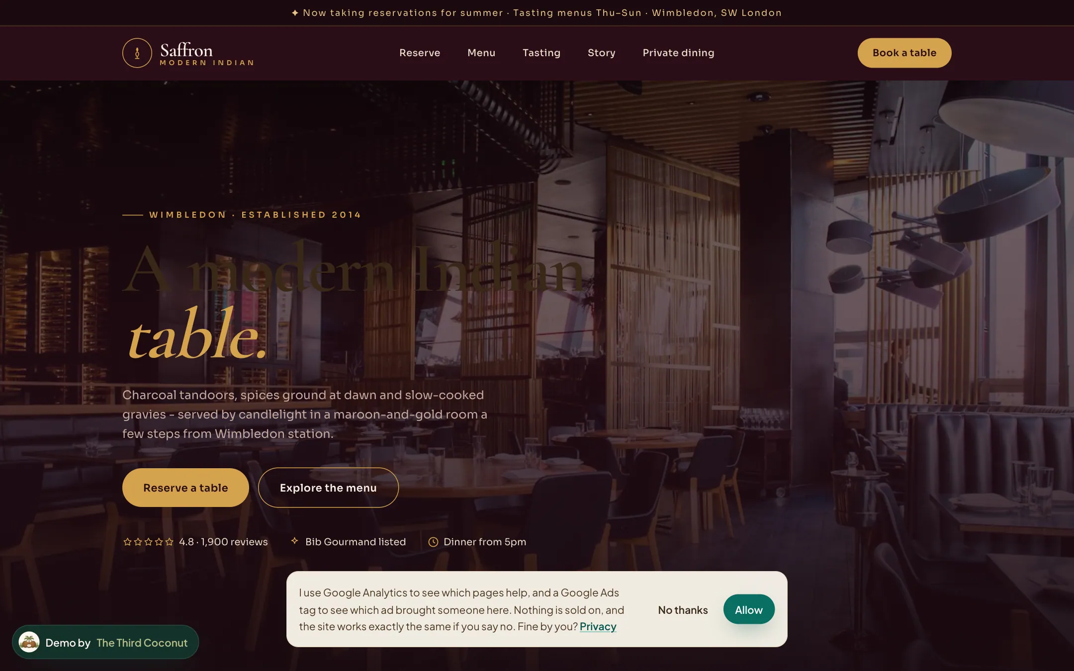 Saffron Table: concept website for a restaurant