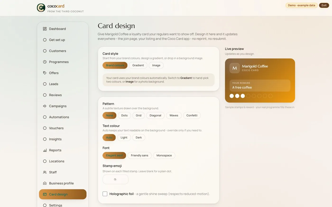 Business Hub: loyalty card designer