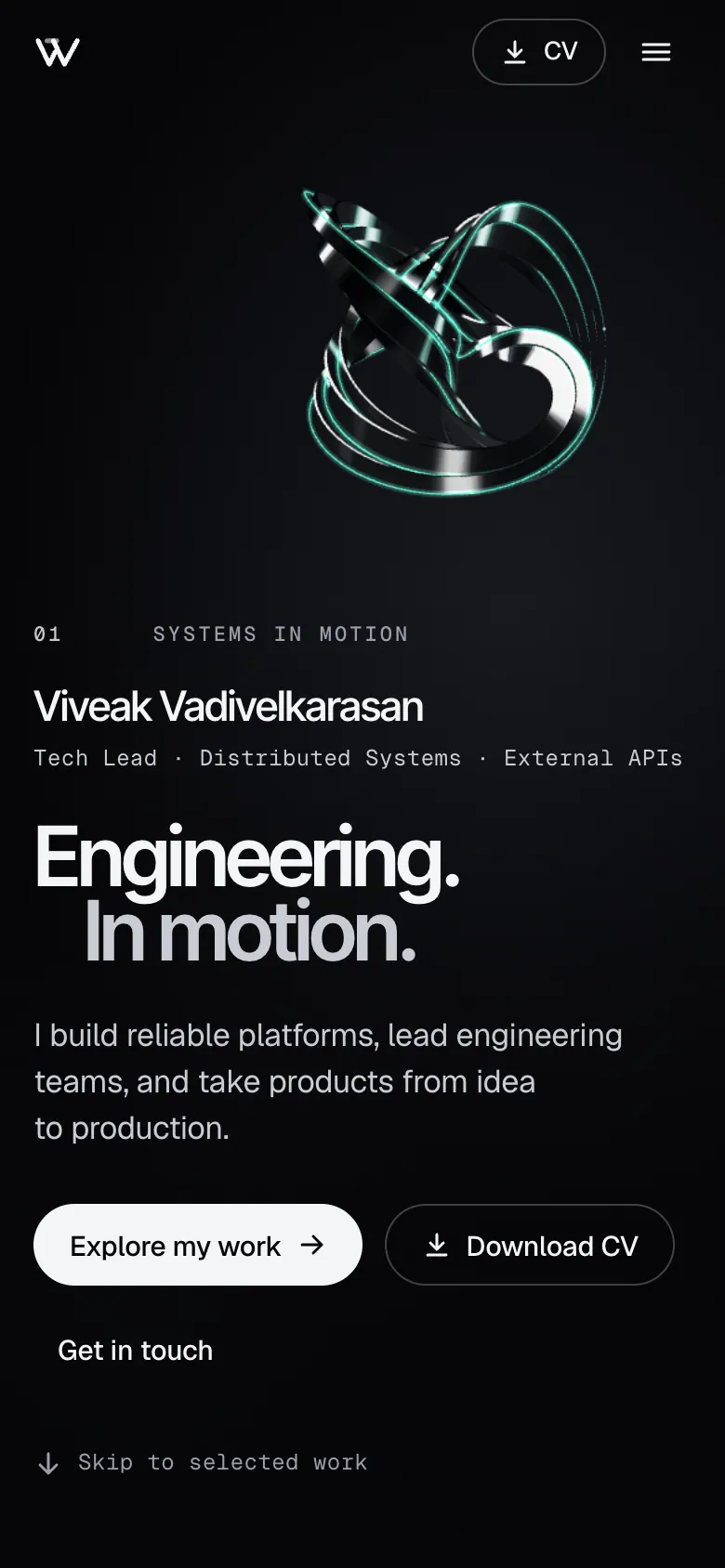 viveakv.dev on a phone